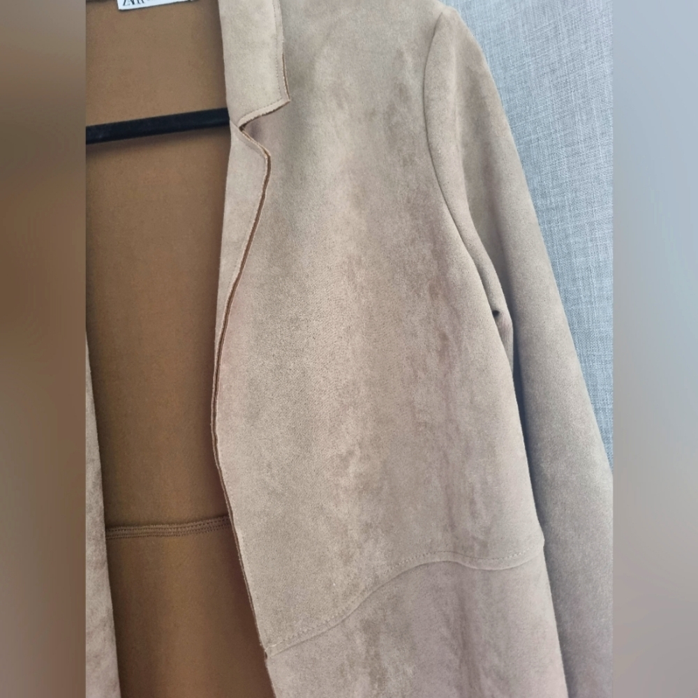Ladies Brown suedette knee length duster coat. Size XS. Zara - Picture 4 of 7